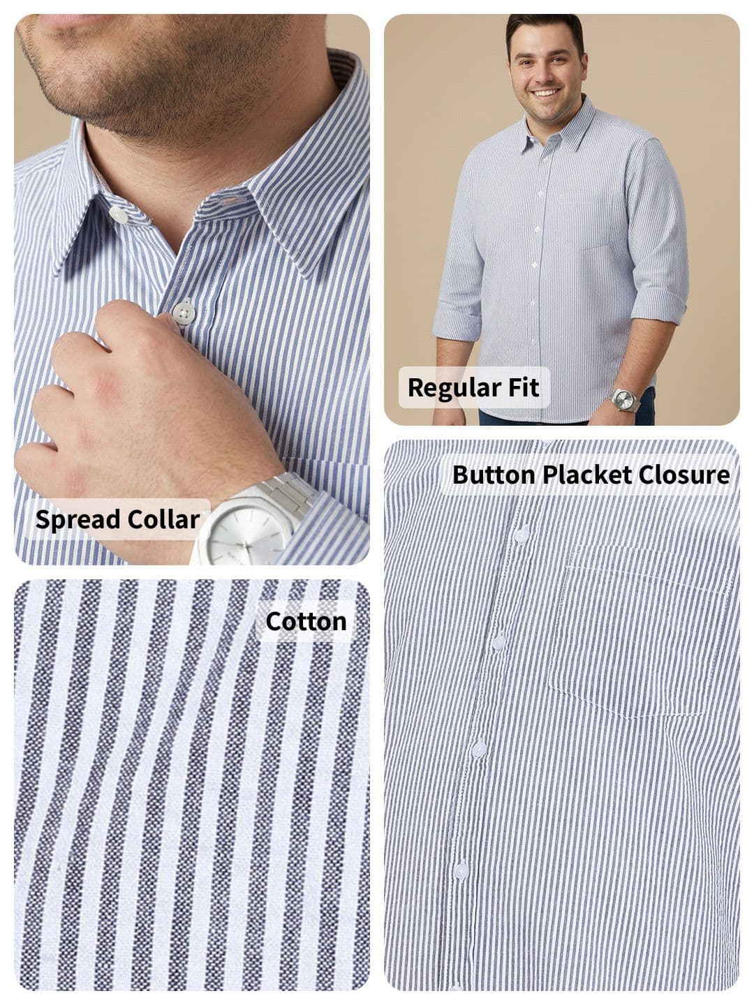 Sztori Plus Size Vertical Striped Pure Cotton Casual Shirt thumbnail 4