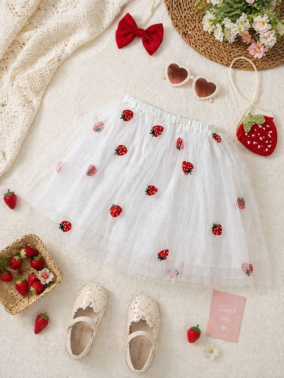 YK Girls Net Embellished Frills Bows and Ruffles Above Knee Flared Skirt - view 1