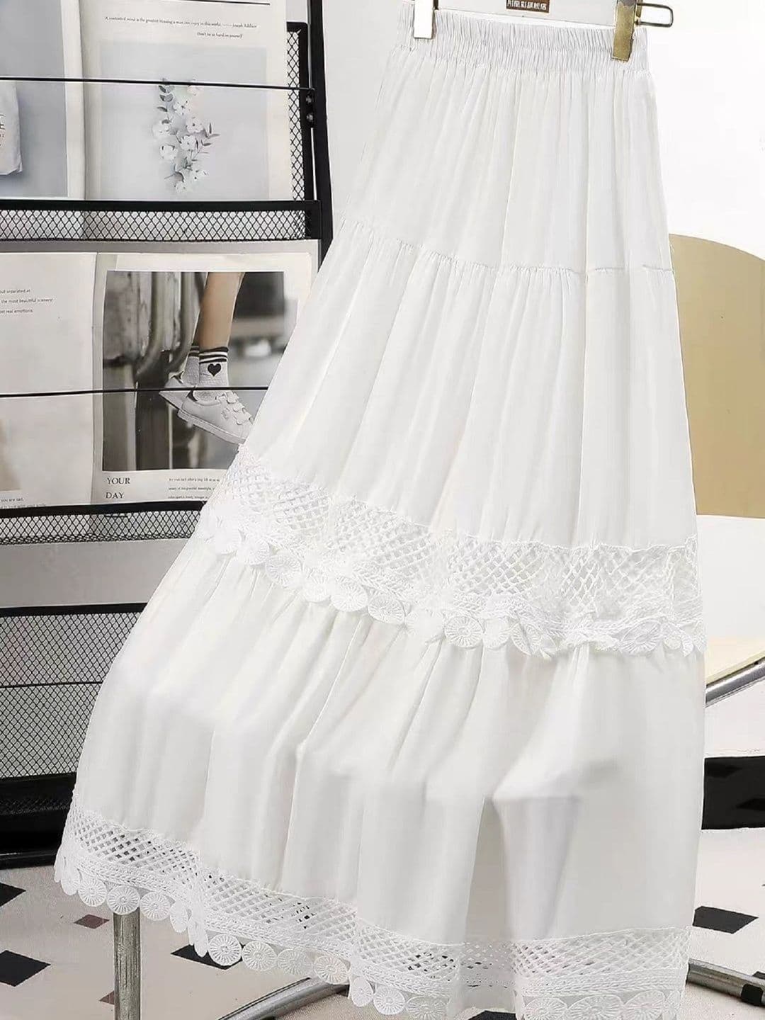 POLLOLOCO Women Cotton Cotton Cambric Tiered Maxi Tiered Skirt thumbnail 5