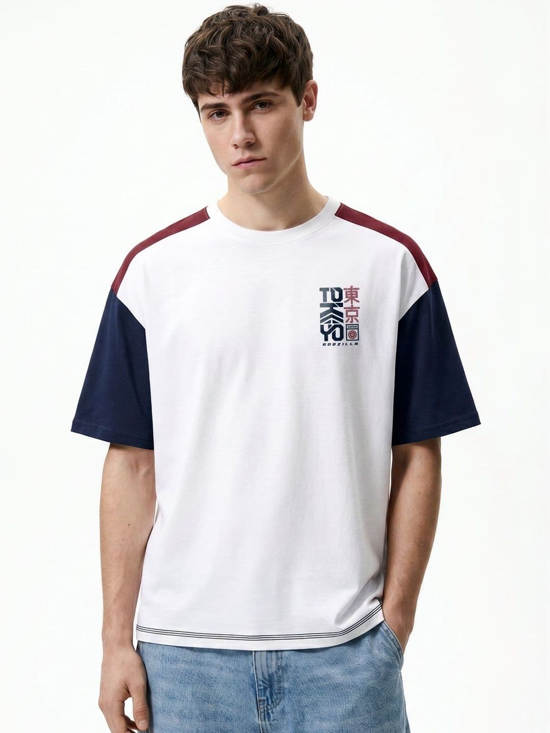 Crazymonk Men Colourblocked Round Neck Cotton Oversized T-shirt - view 1