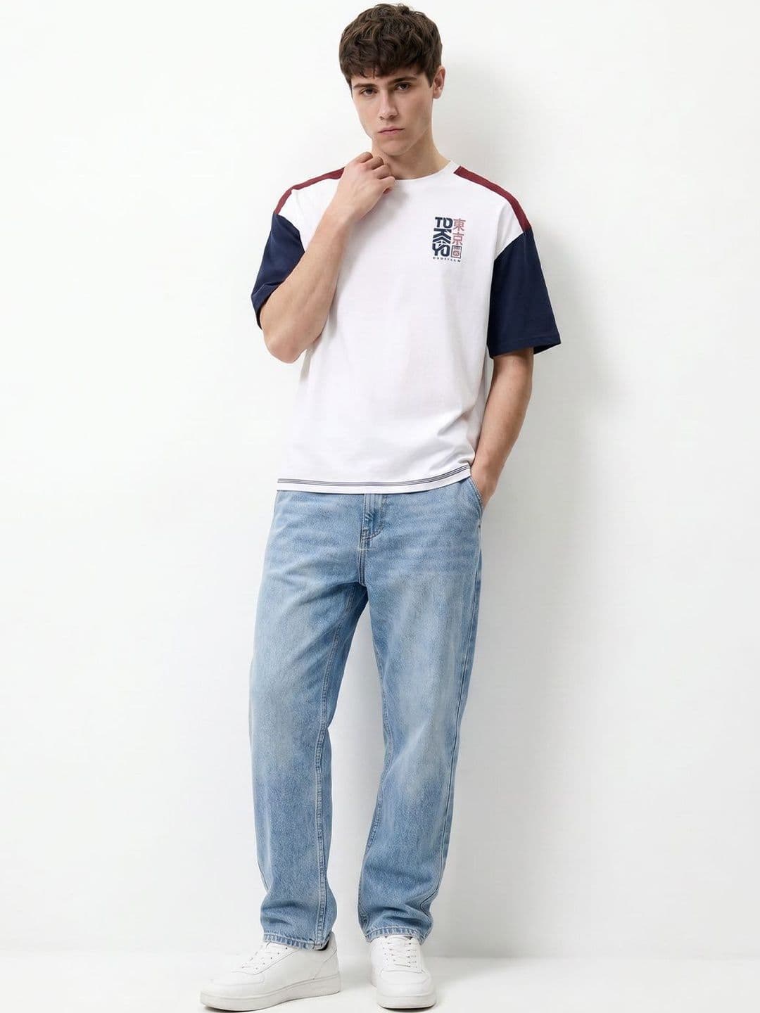 Crazymonk Men Colourblocked Round Neck Cotton Oversized T-shirt thumbnail 2