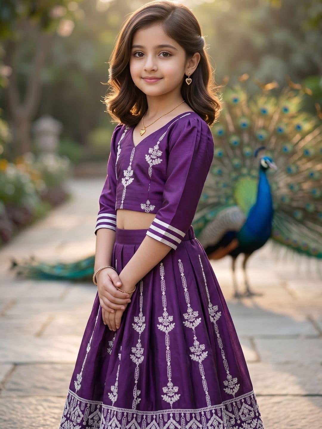 KALINI Girls Embroidered Thread Work Semi-Stitched Lehenga & thumbnail 3