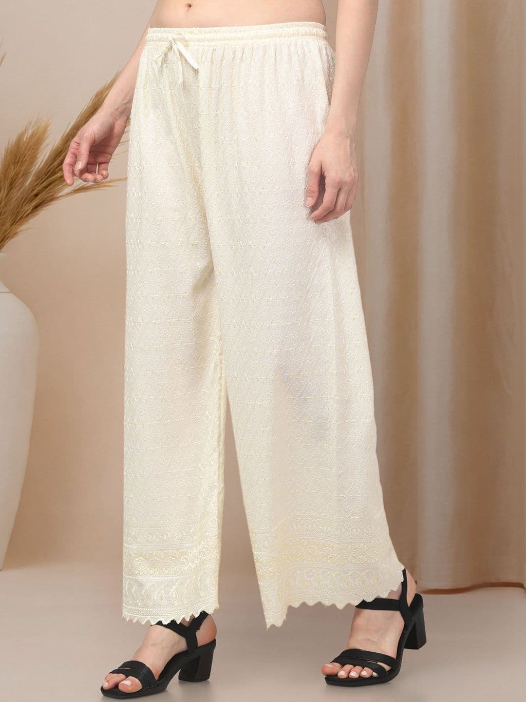 KGFONECLOTH Women Ethnic Motifs Embroidered Knitted Ethnic Palazzos thumbnail 6