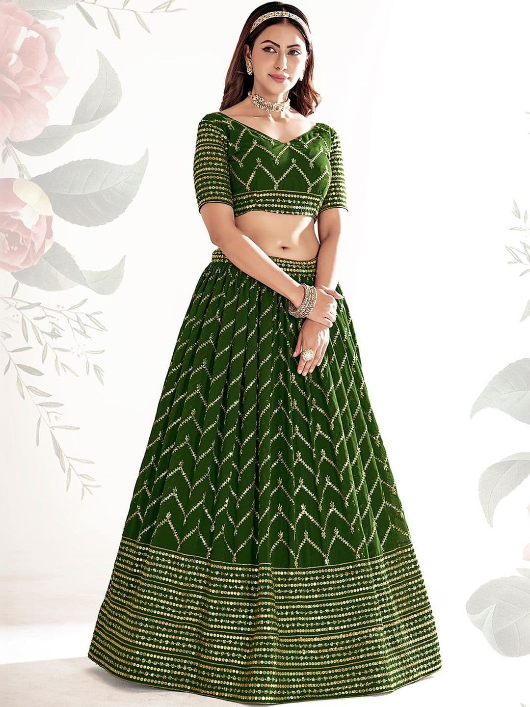 House of Pataudi Embellished V-Neck Flared Lehenga Choli thumbnail 4