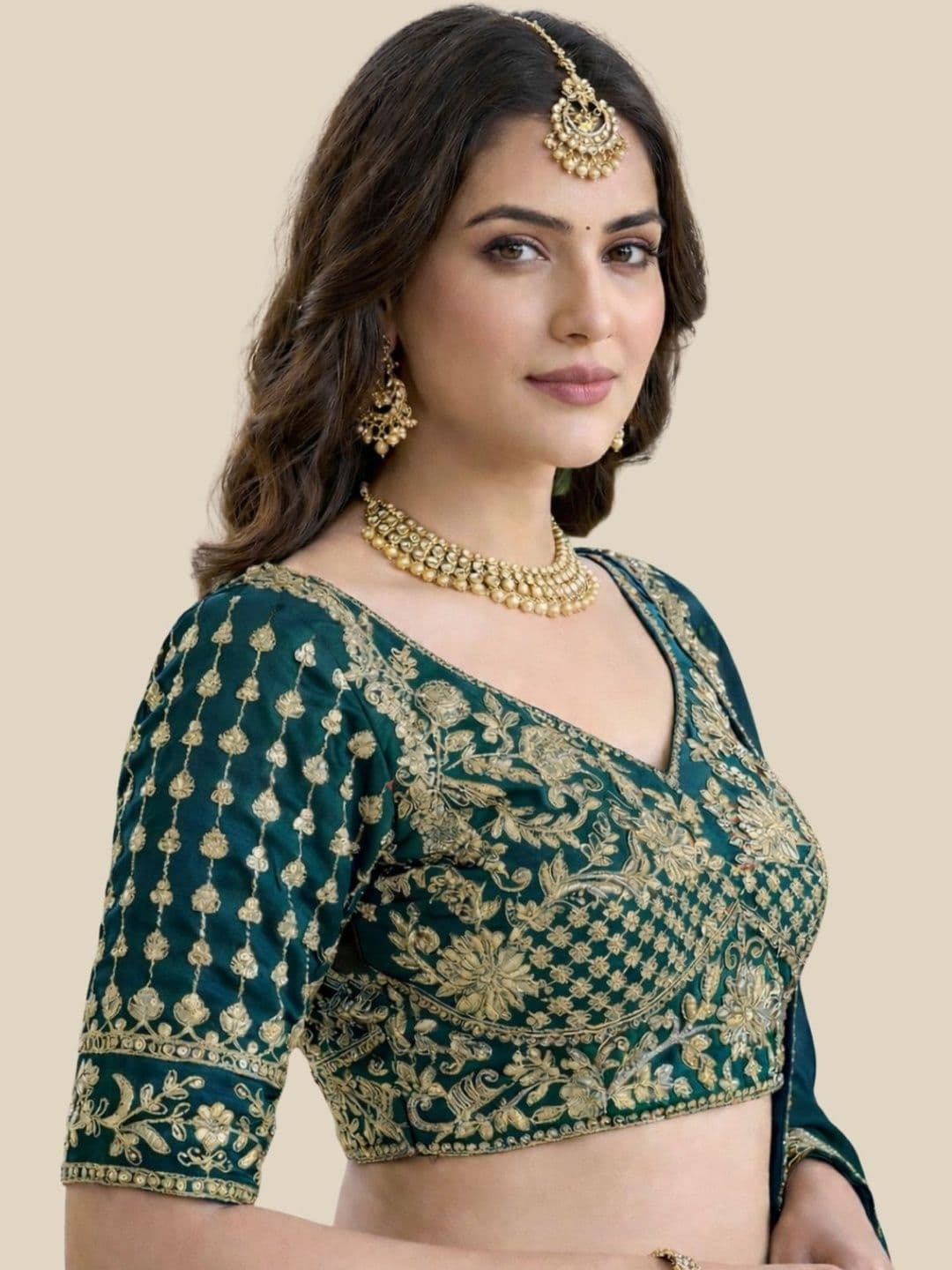 ODETTE Embroidered Semi-Stitched Lehenga & Blouse With Dupatta thumbnail 3