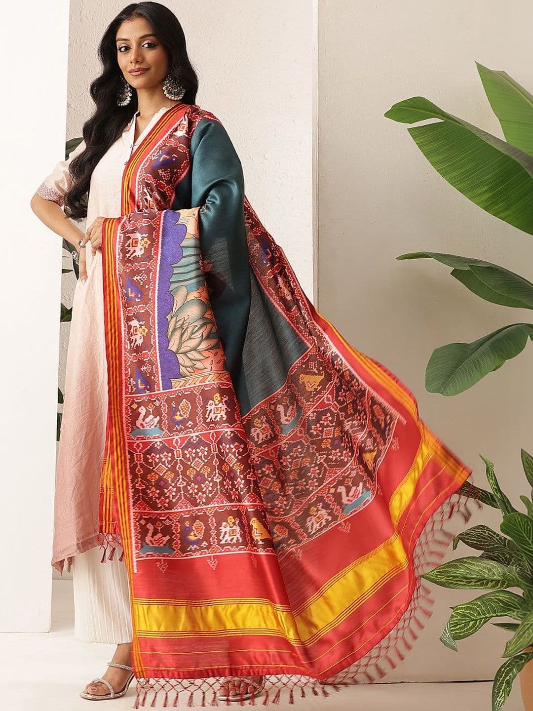 Silk Land Ethnic Motifs Printed Kalamkari Dupatta - view 1