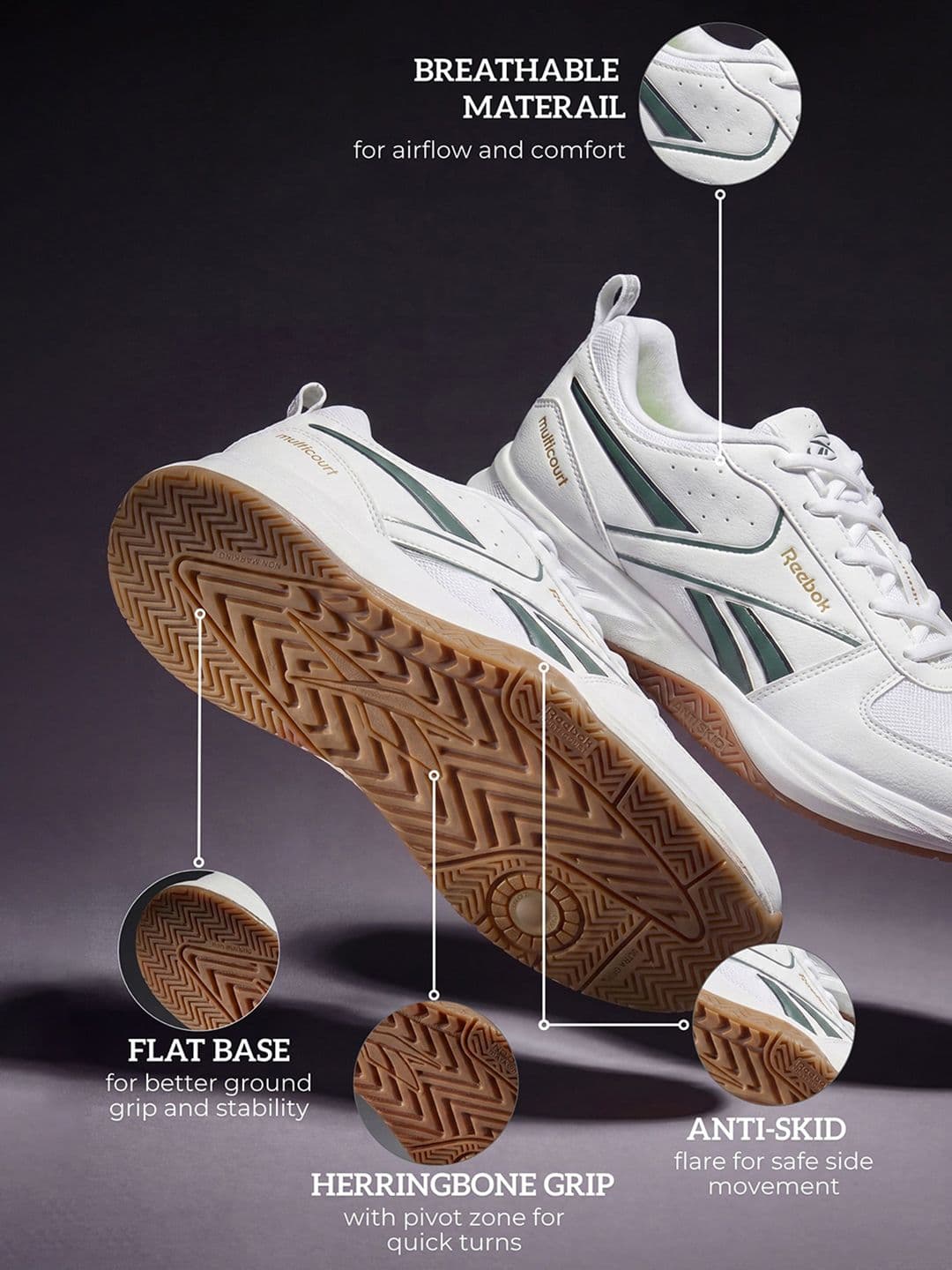 Reebok Multi Court Men Lace-Ups Badminton Sports Shoes thumbnail 6