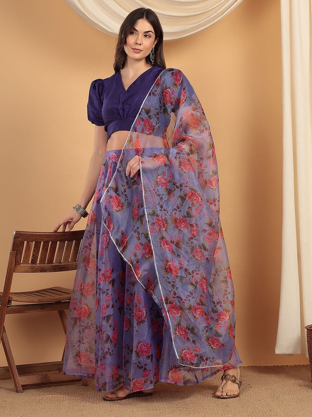Frolic Rolic Floral Printed Lehenga & Silk Blouse Set with Dupatta thumbnail 6