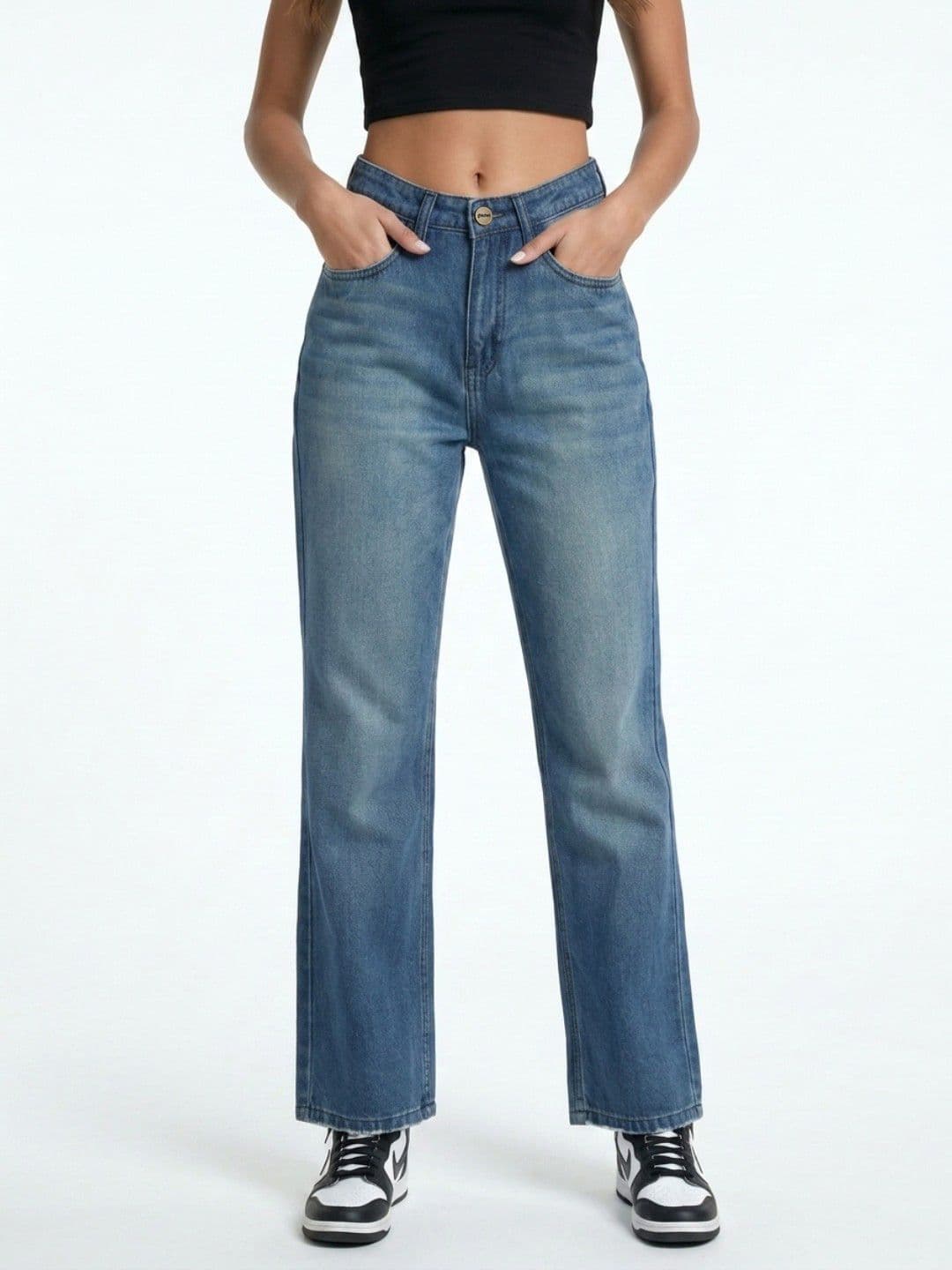 glitchez Women Straight Fit Mid-Rise Light Fade Stretchable Jeans - view 1
