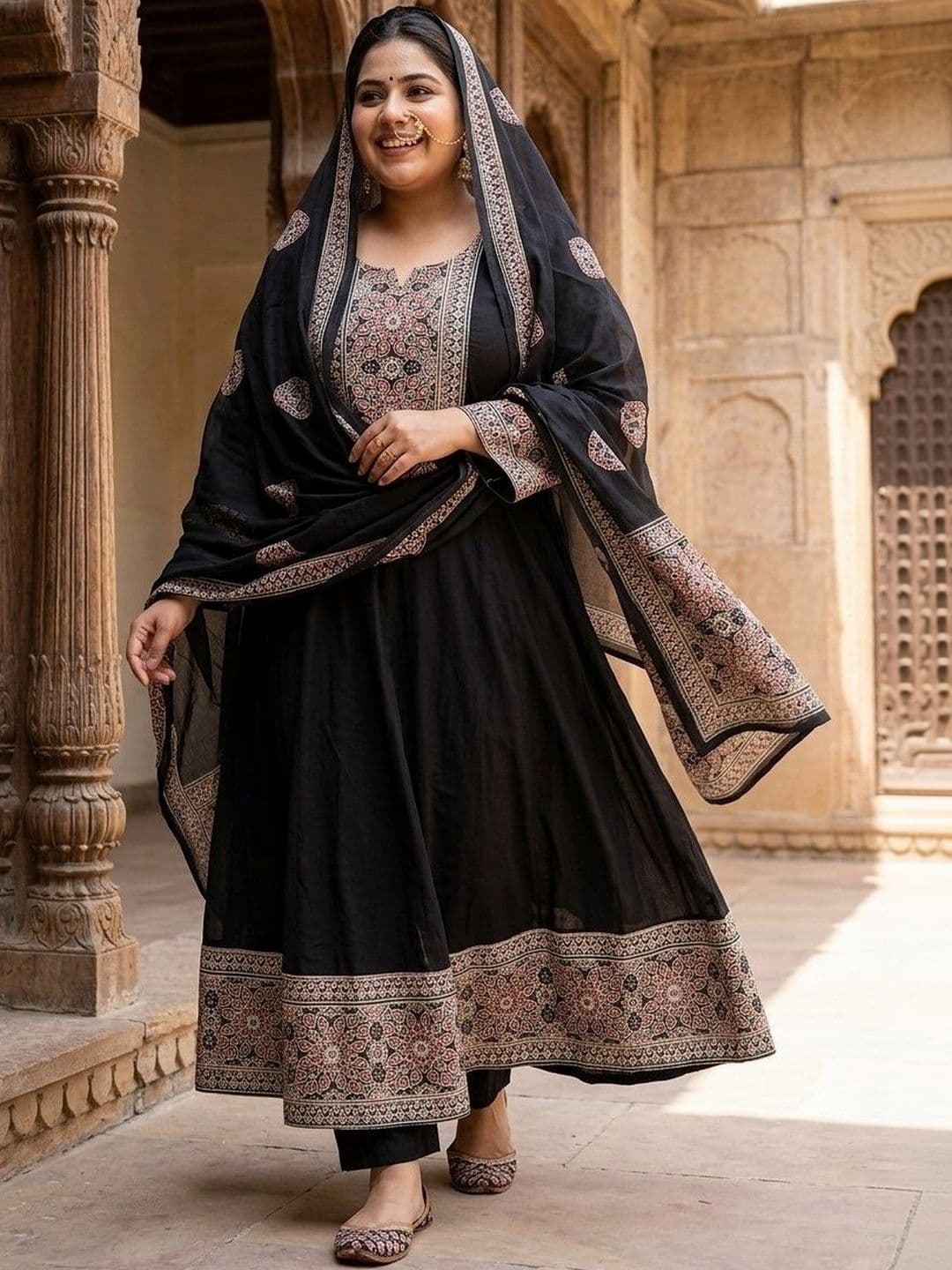 KALINI Women Ethnic Motifs Printed Empire Pure Cotton Kurta with Trousers & With Dupatta thumbnail 2