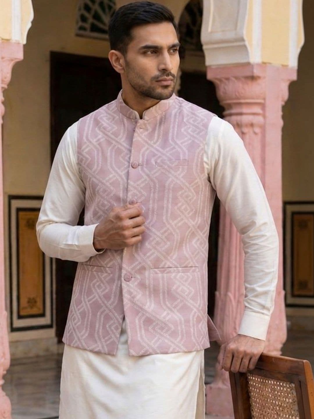 Jompers Men Woven Design Satin Nehru Jackets thumbnail 4