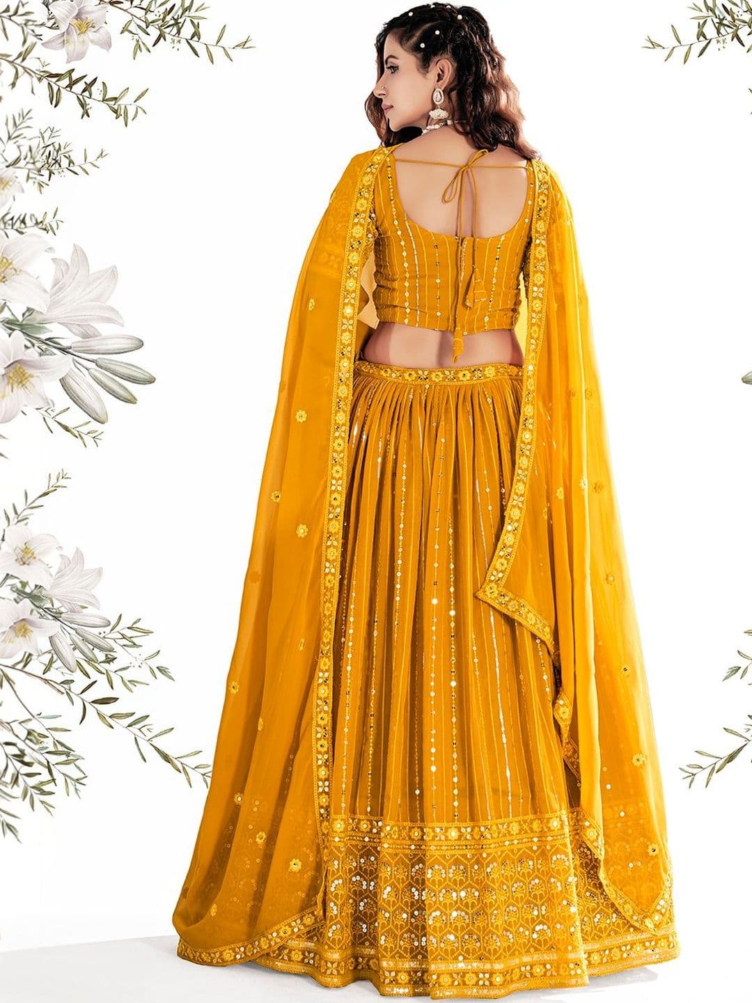 House of Pataudi Embellished V-Neck Flared Lehenga Choli thumbnail 2
