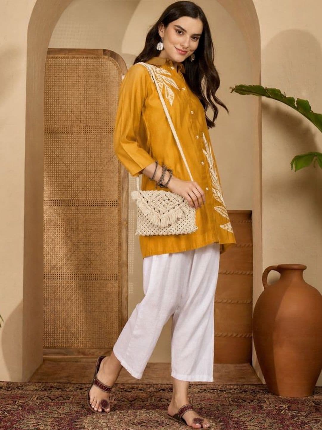 Sangria Embroidered Shirt Collar A-Line Kurtis thumbnail 5