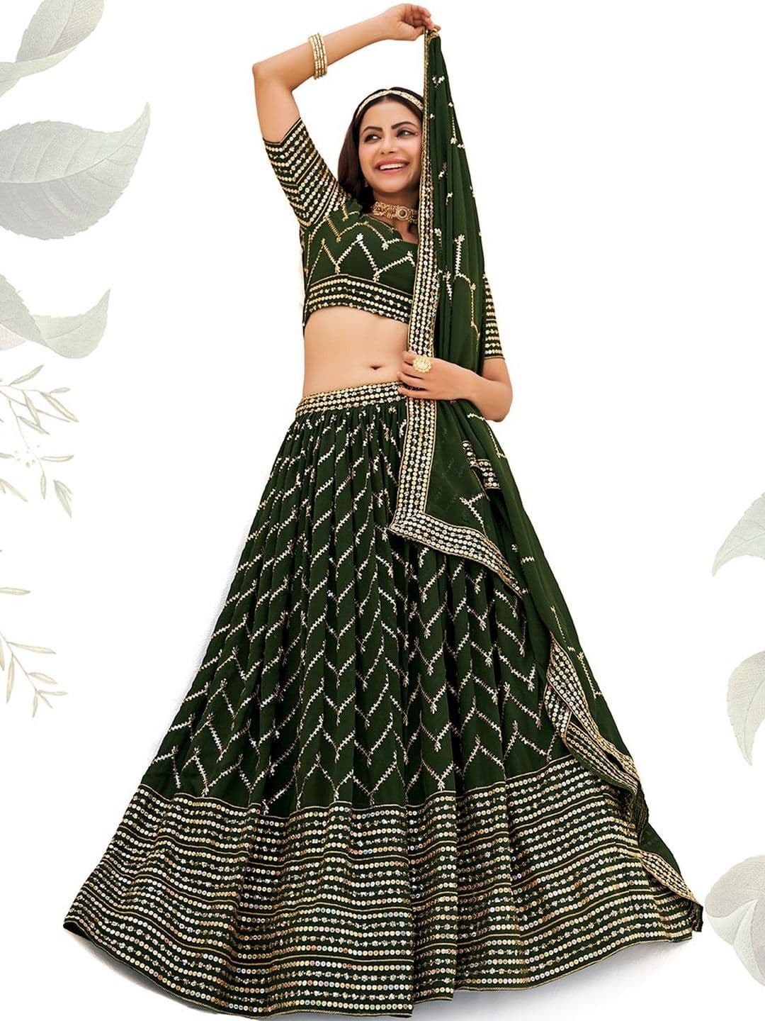 House of Pataudi Embellished V-Neck Flared Lehenga Choli thumbnail 3
