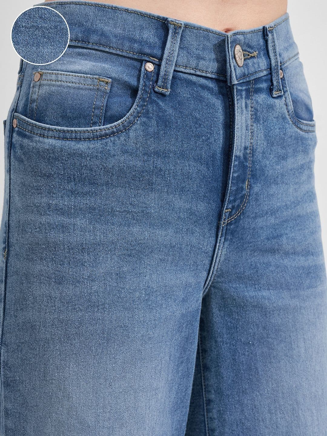 Tokyo Talkies Women Wide Leg Mid-Rise Light Fade Stretchable Jeans thumbnail 6