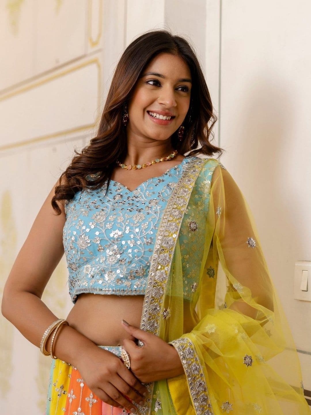 ODETTE Embroidered Sequinned Semi-Stitched Lehenga & Blouse With Dupatta thumbnail 4