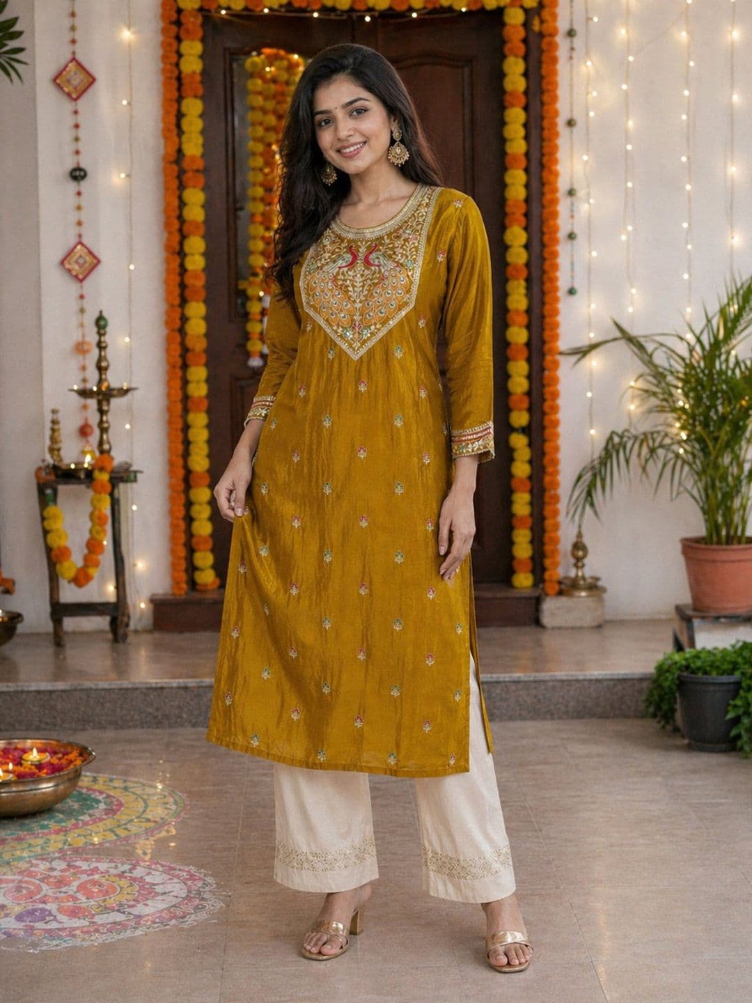rarethread Women Ethnic Motifs Embroidered Thread Work Kurta thumbnail 6