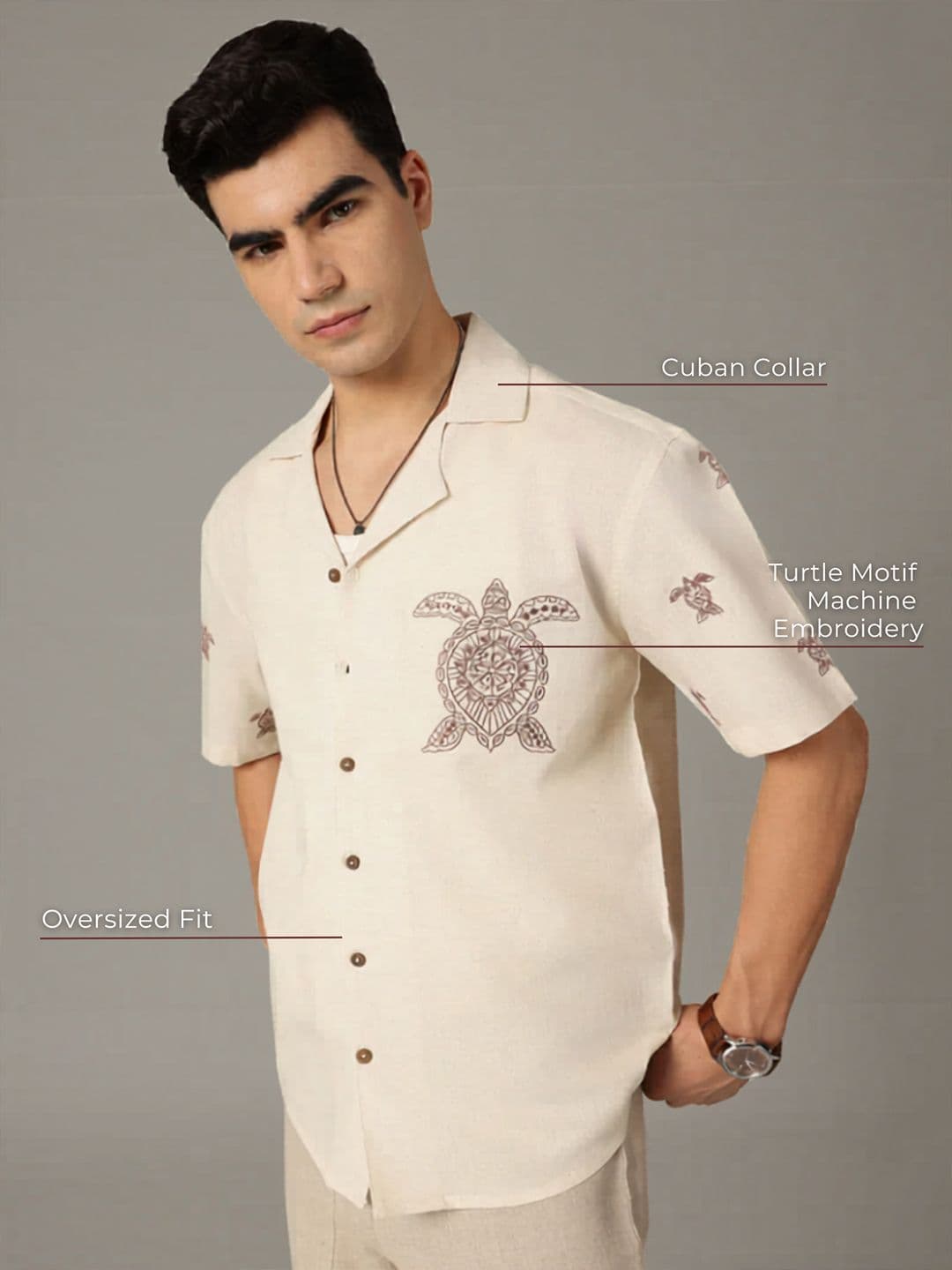 DENNISON Embroidered Oversized Drop-Shoulder Shirt thumbnail 5