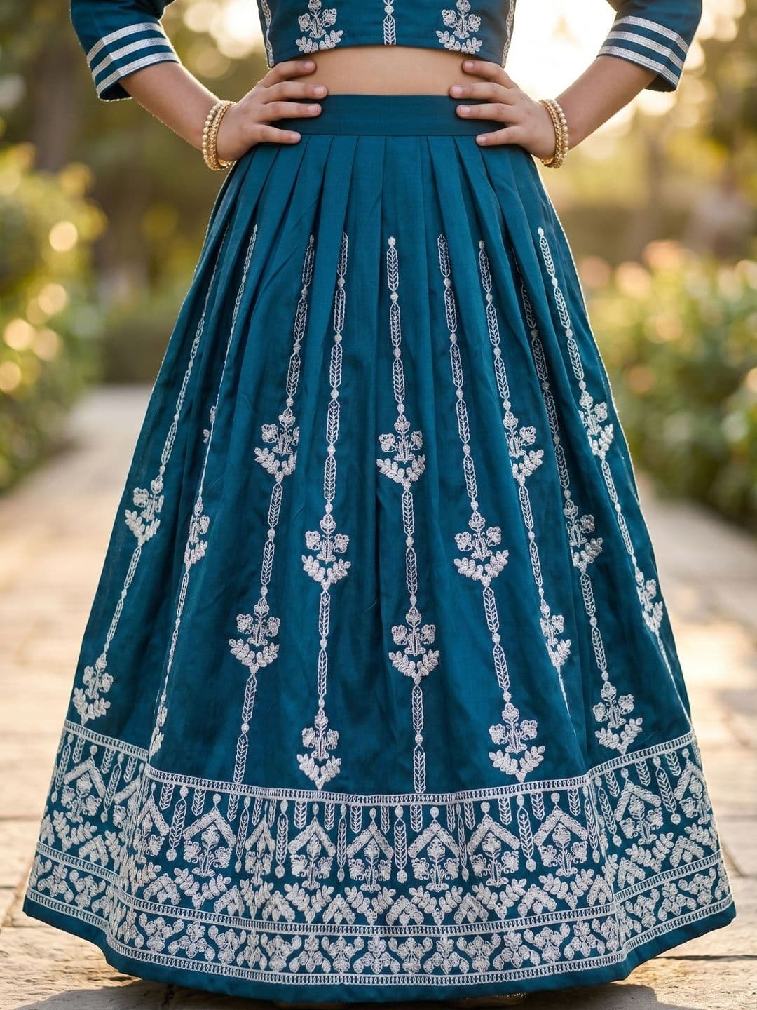 KALINI Girls Embroidered Thread Work Semi-Stitched Lehenga & thumbnail 5