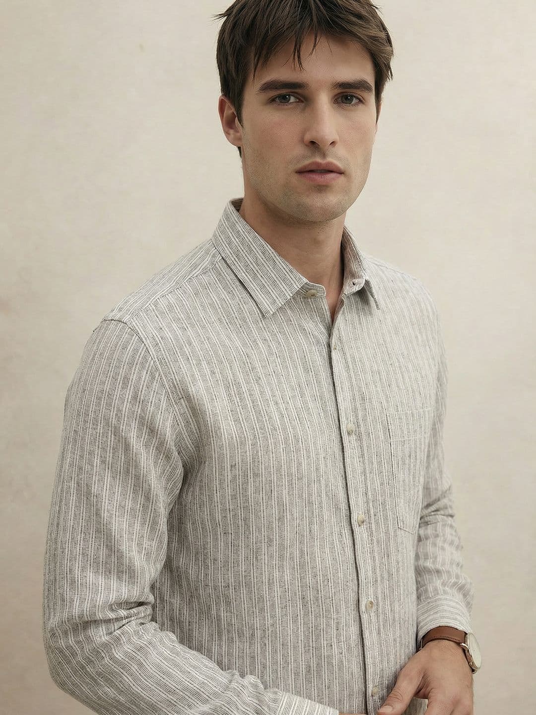 THE SHIRT CODE Vertical Striped Cotton Casual Shirt thumbnail 3