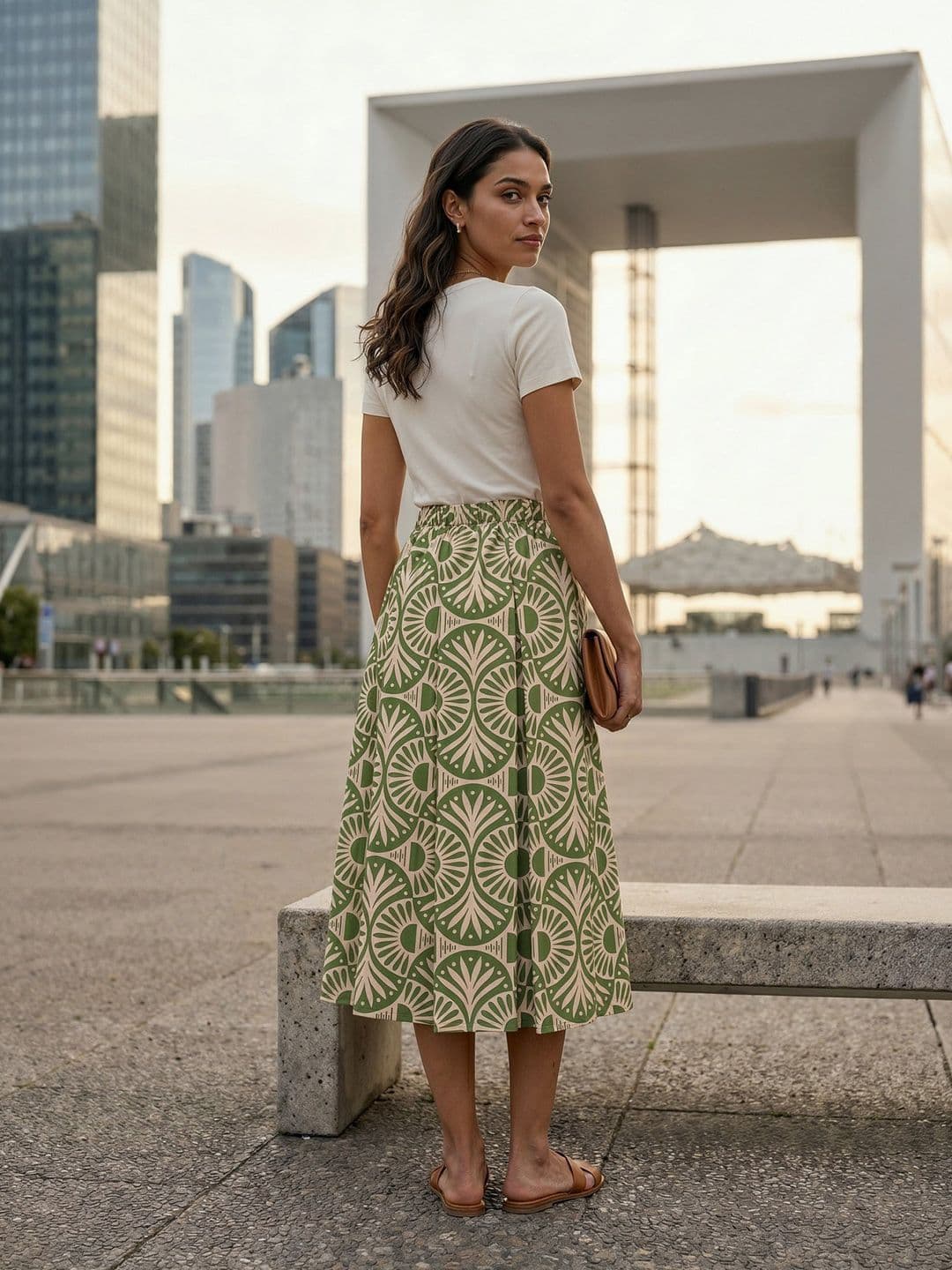 AASK Women Pure Cotton Blend Geometric Midi A-Line Skirt thumbnail 2