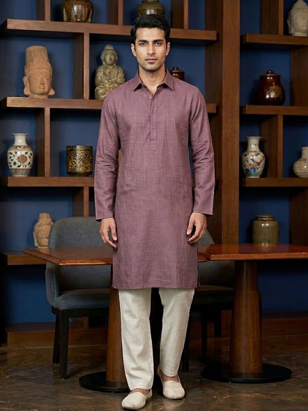CHHAAP Men  Solid Shirt Collar Kurta thumbnail 2