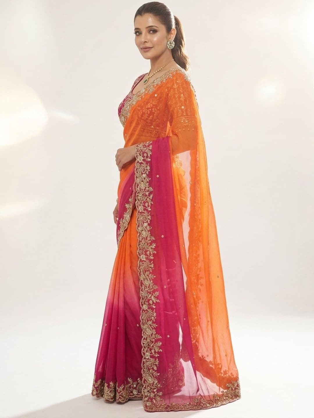 Sangria Embroidered Sarees With Unstitched Blouse Piece thumbnail 5