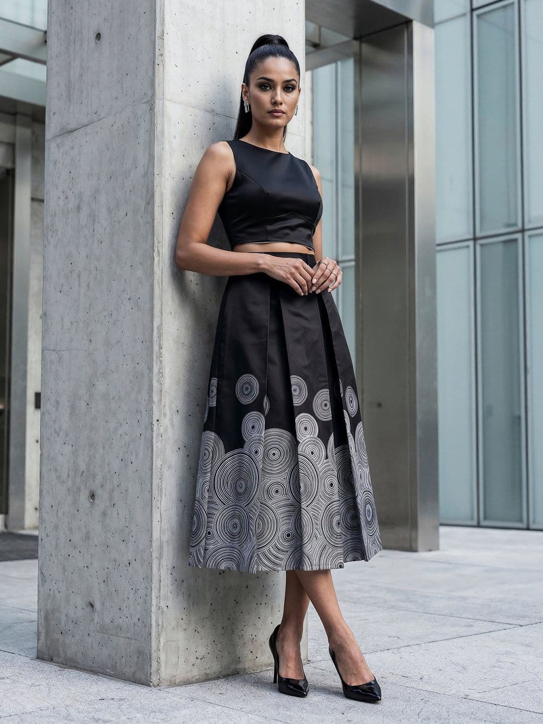 AASK Women Pure Cotton Blend Geometric Midi A-Line Skirt thumbnail 3