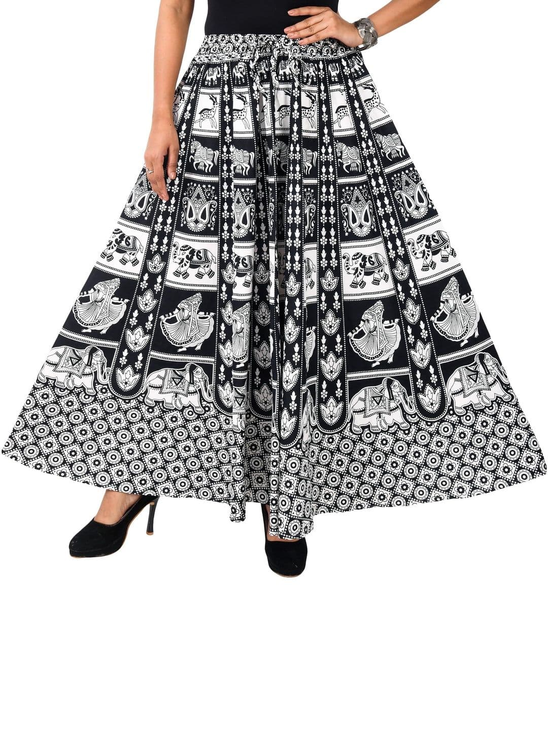 SAMJHI Women Black & White Graphic Maxi Flared Skirt thumbnail 4
