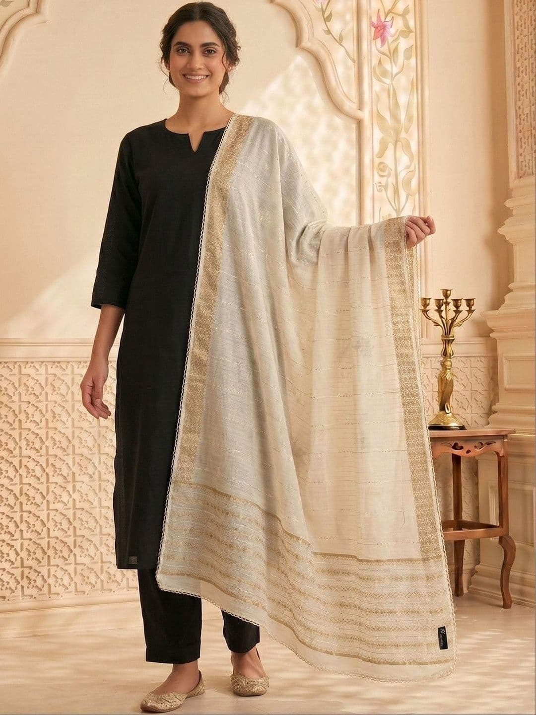 Zamour Woven Design Dupatta with Zari - view 1