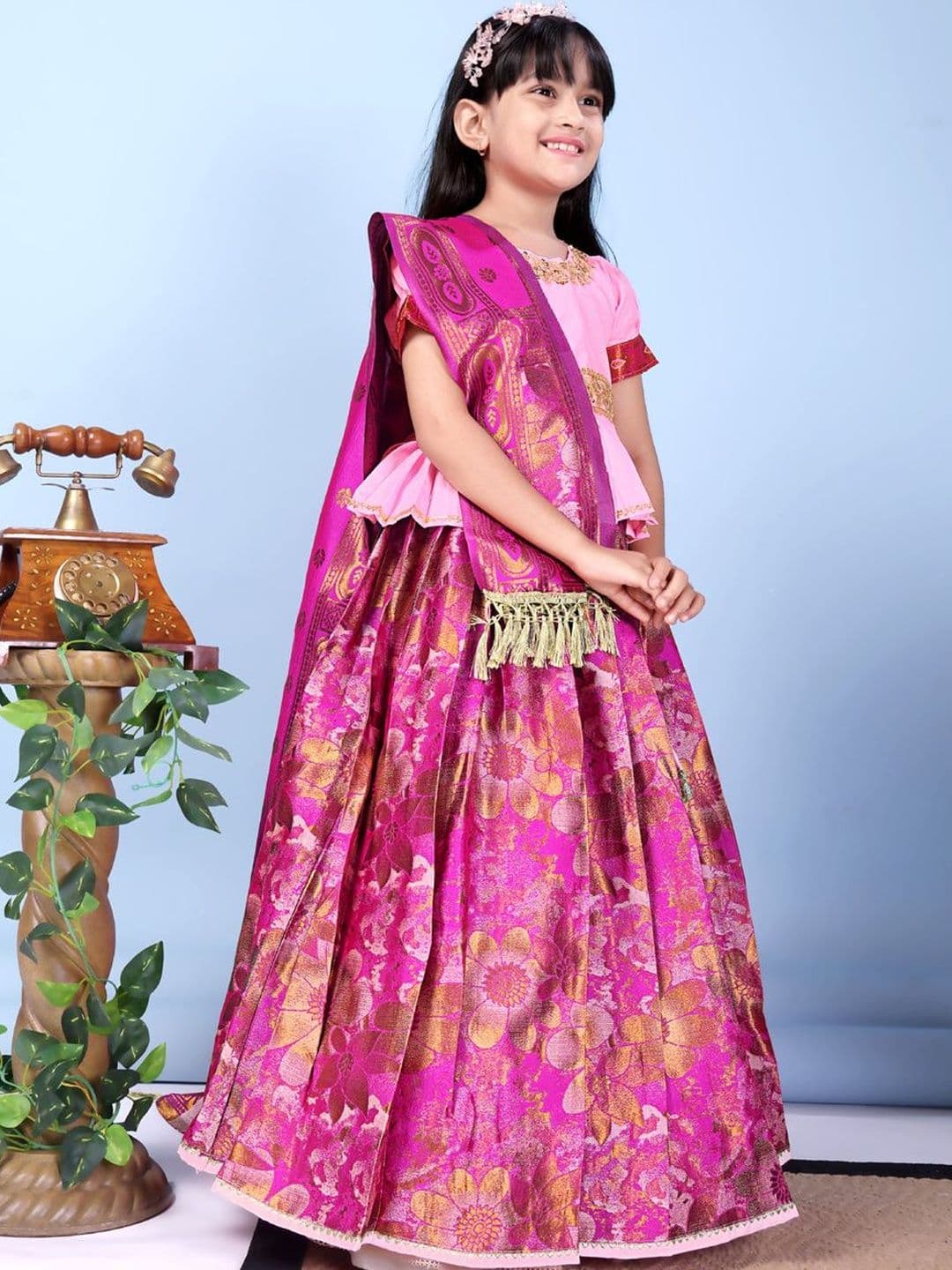 KALINI Girls Embroidered Ready to Wear Lehenga & Blouse With Dupatta thumbnail 5