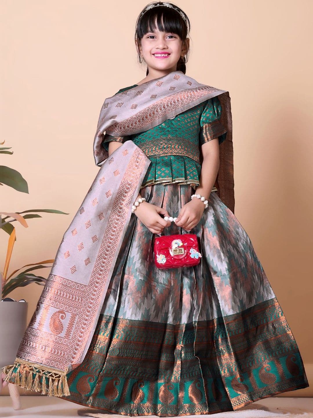 KALINI Girls Semi-Stitched Lehenga & Blouse With Dupatta thumbnail 3