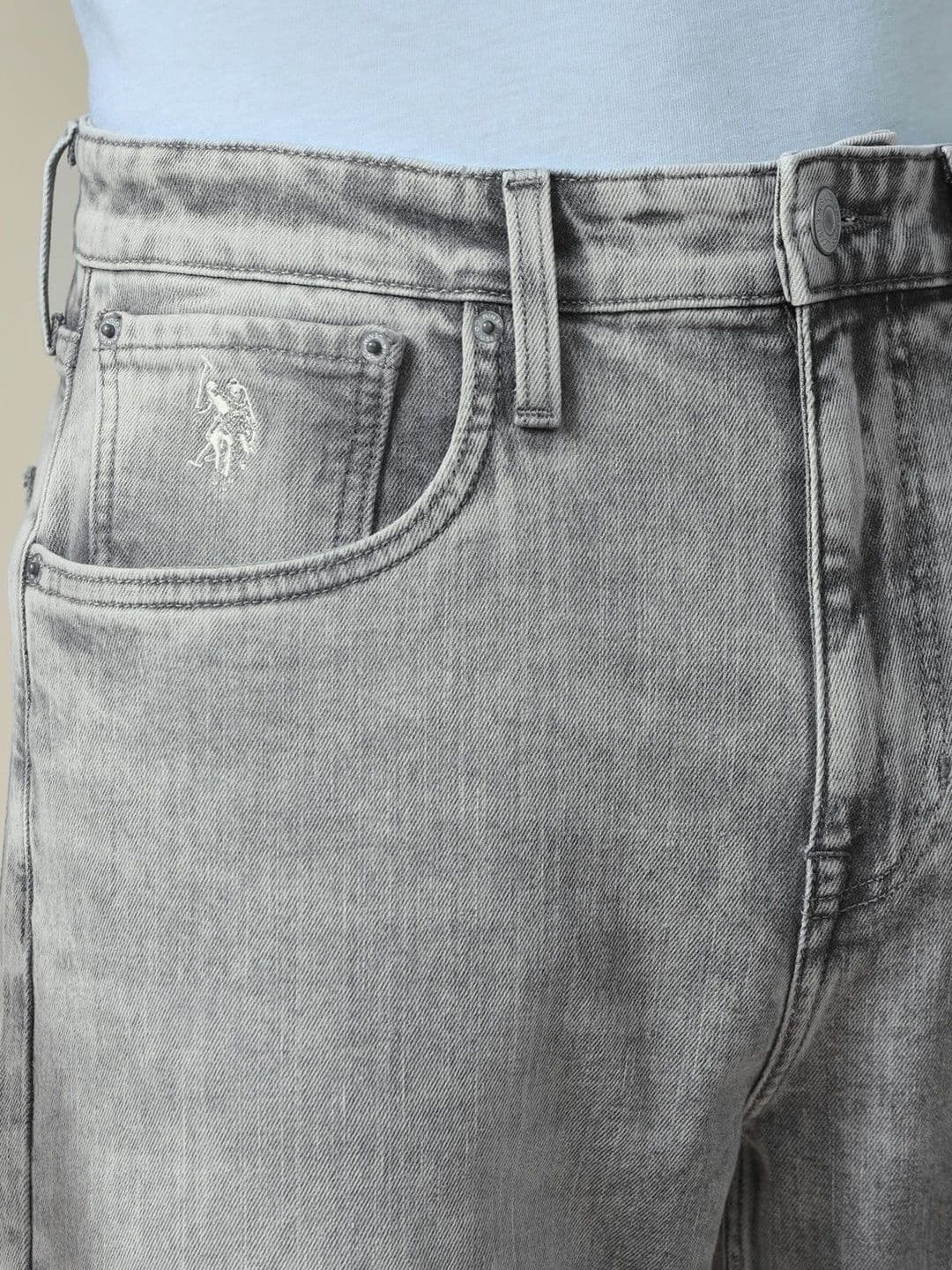 U.S. Polo Assn. Denim Co. Men Straight Fit Mid-Rise Light Fade Stretchable Jeans thumbnail 4