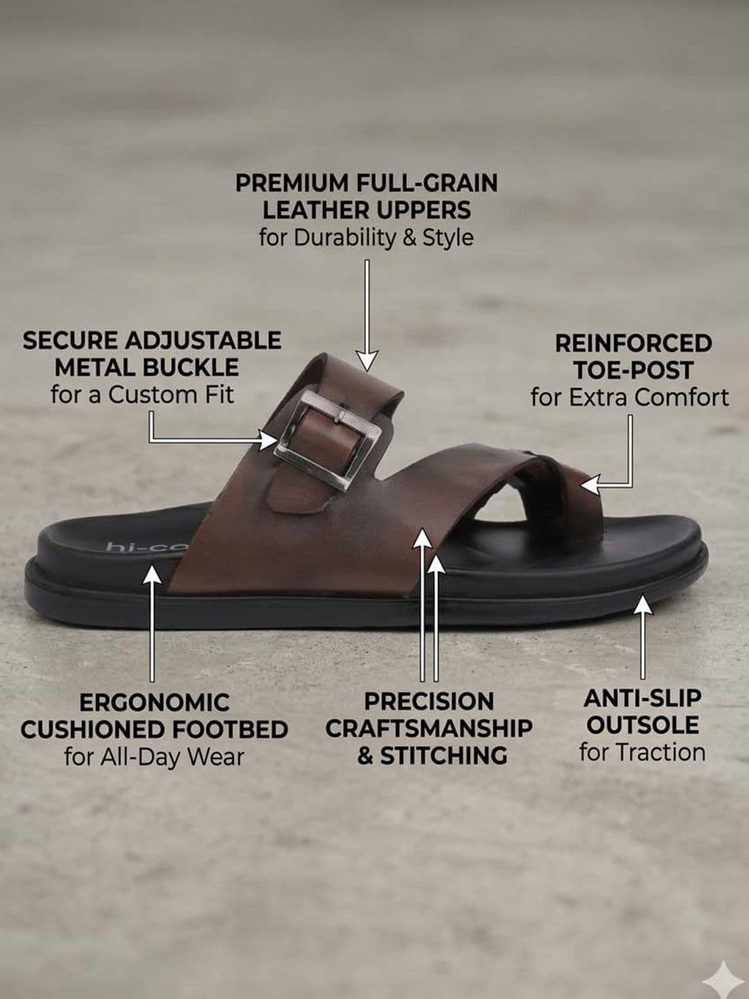 HERE&NOW Men Leather Comfort Sandals thumbnail 2