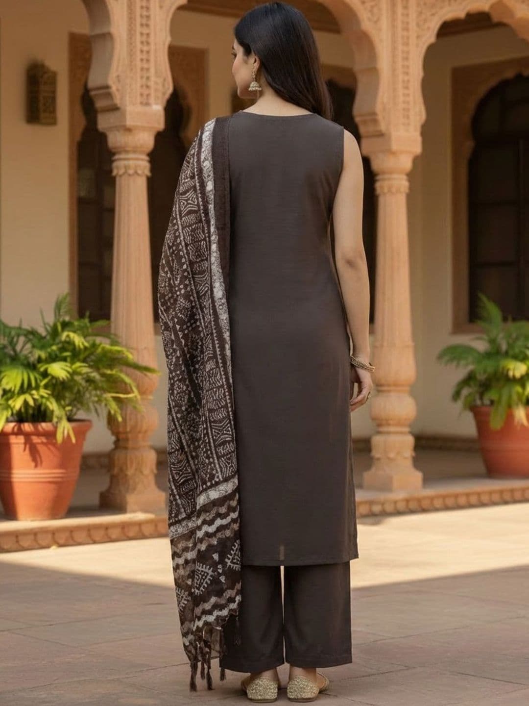 BrownEra Women Ethnic Motifs Regular Thread Work Pure Cotton Kurta with Trousers & With Dupatta thumbnail 7