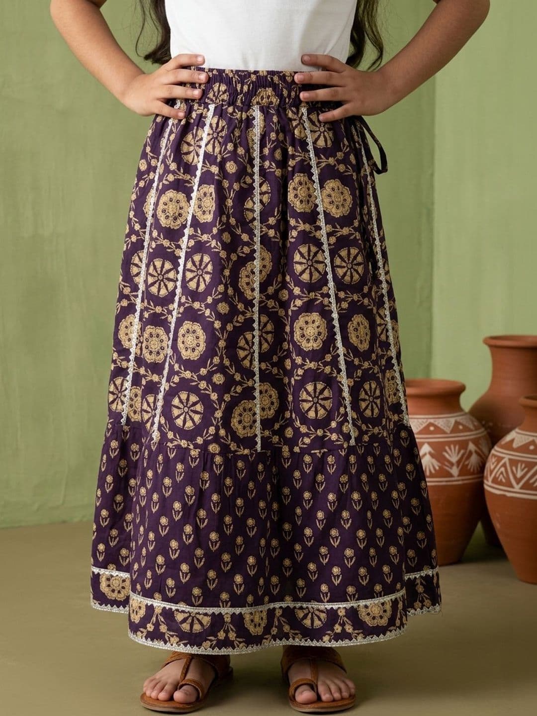 Readiprint Girls Printed Kalamkari Ready to Wear Lehenga & thumbnail 3