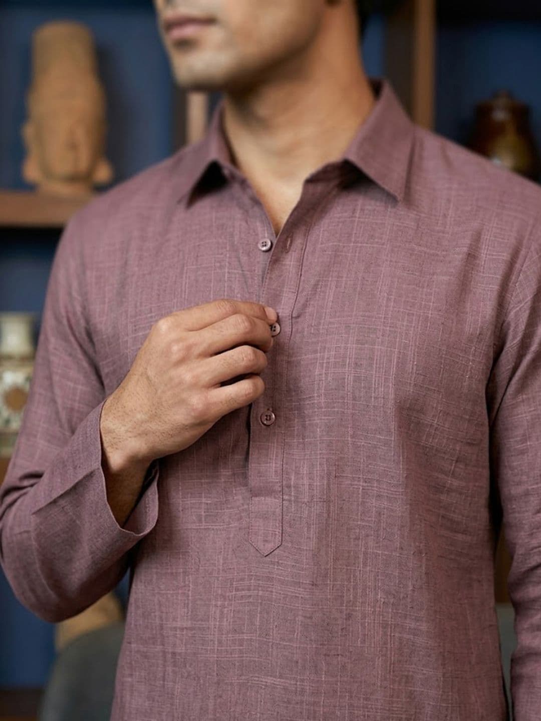 CHHAAP Men  Solid Shirt Collar Kurta thumbnail 7