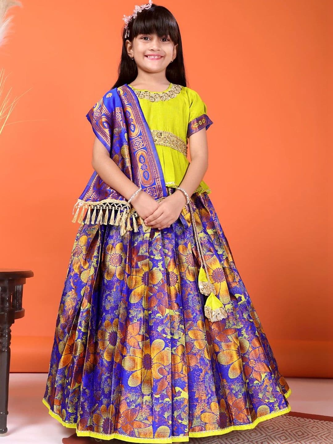 KALINI Girls Embellished Sequinned Ready to Wear Lehenga & Blouse With Dupatta - view 1