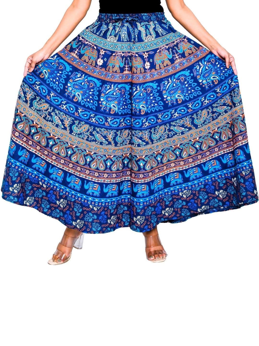SAMJHI Women Pure Cotton Animal Bohemian Maxi Flared Skirt thumbnail 5
