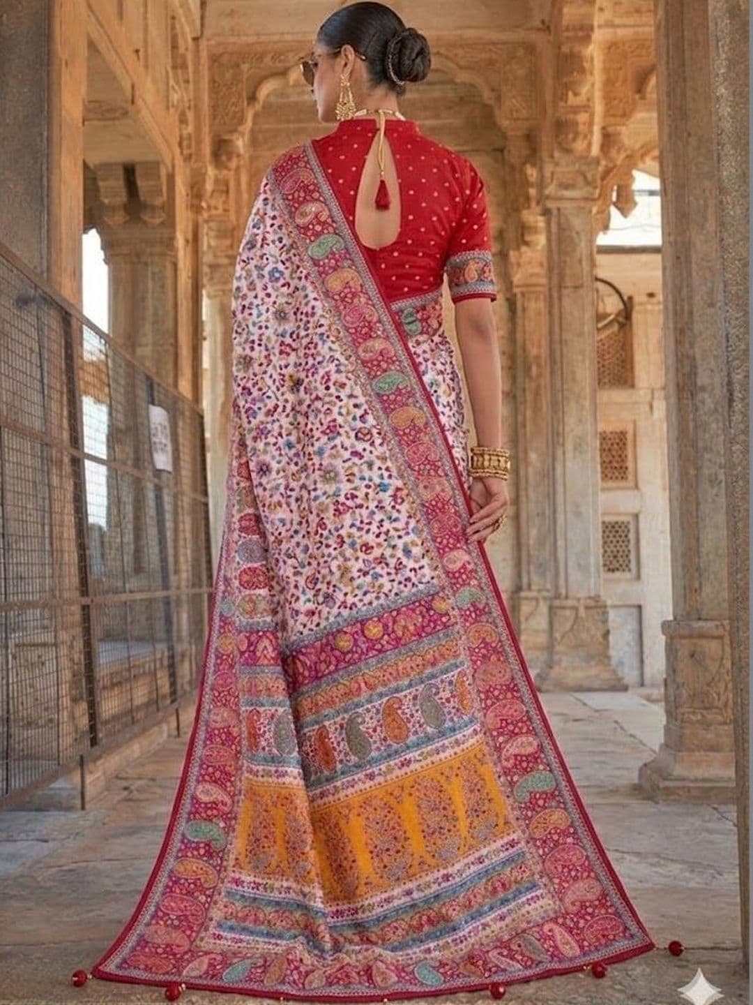 KALINI Ethnic Motifs Embroidered Heavy Work Block Print Saree thumbnail 3