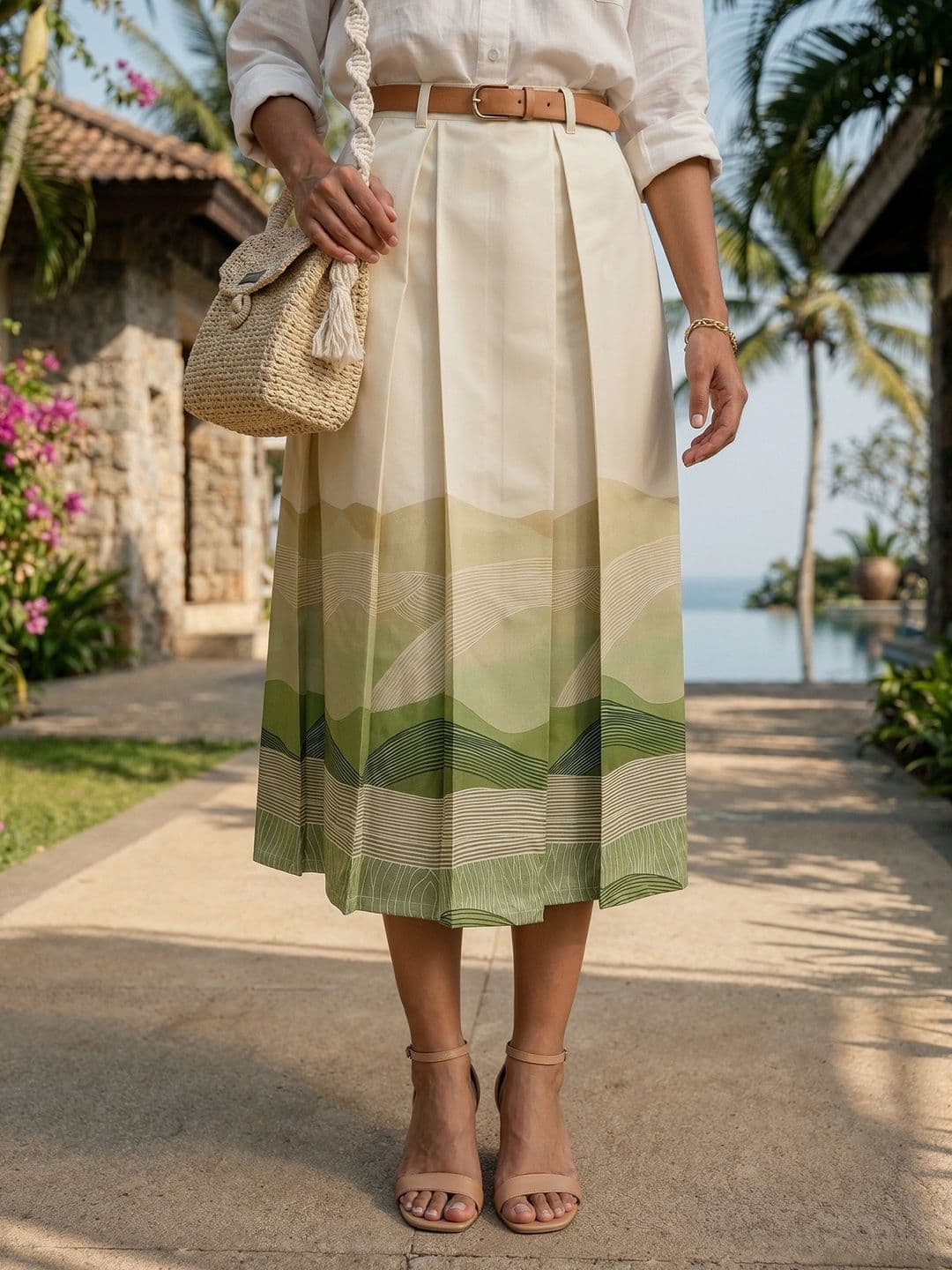 AASK Women Pure Cotton Blend Abstract Tropical Midi A-Line Skirt thumbnail 4