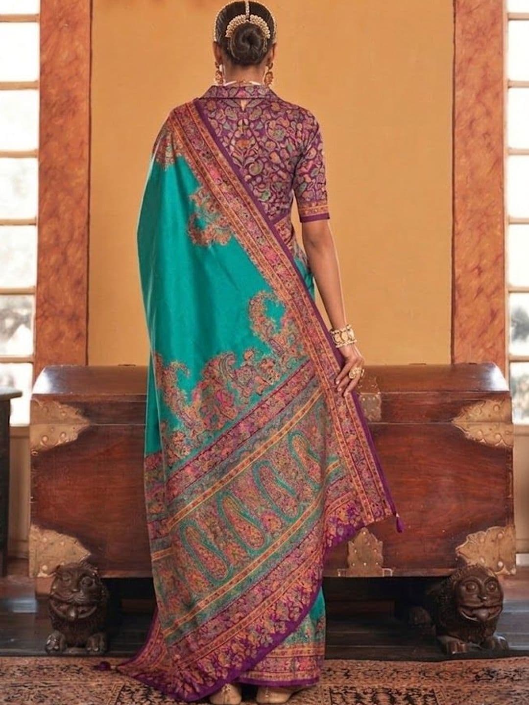 KALINI Paisley Heavy Work Block Print Saree thumbnail 3