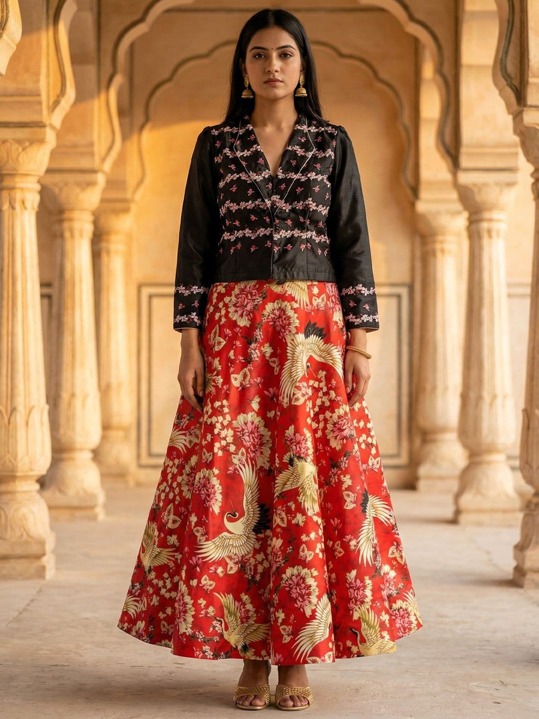Kaizen TEXO FAB Multicolour Semistitched Croptop Choli With Unstitched Blouse - view 1