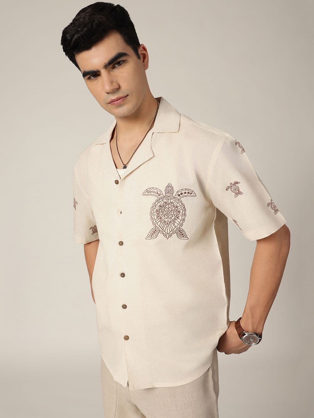 DENNISON Embroidered Oversized Drop-Shoulder Shirt thumbnail 4