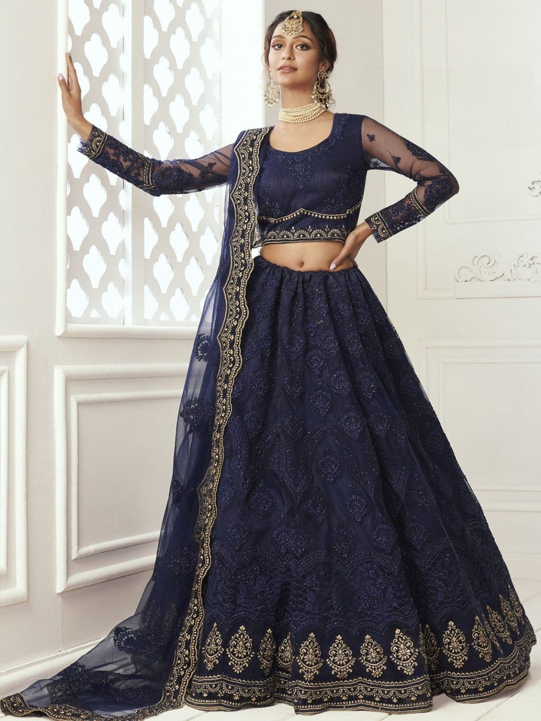 Fusionic Embellished Sequinned Semi-Stitched Lehenga & Blouse With Dupatta - view 1