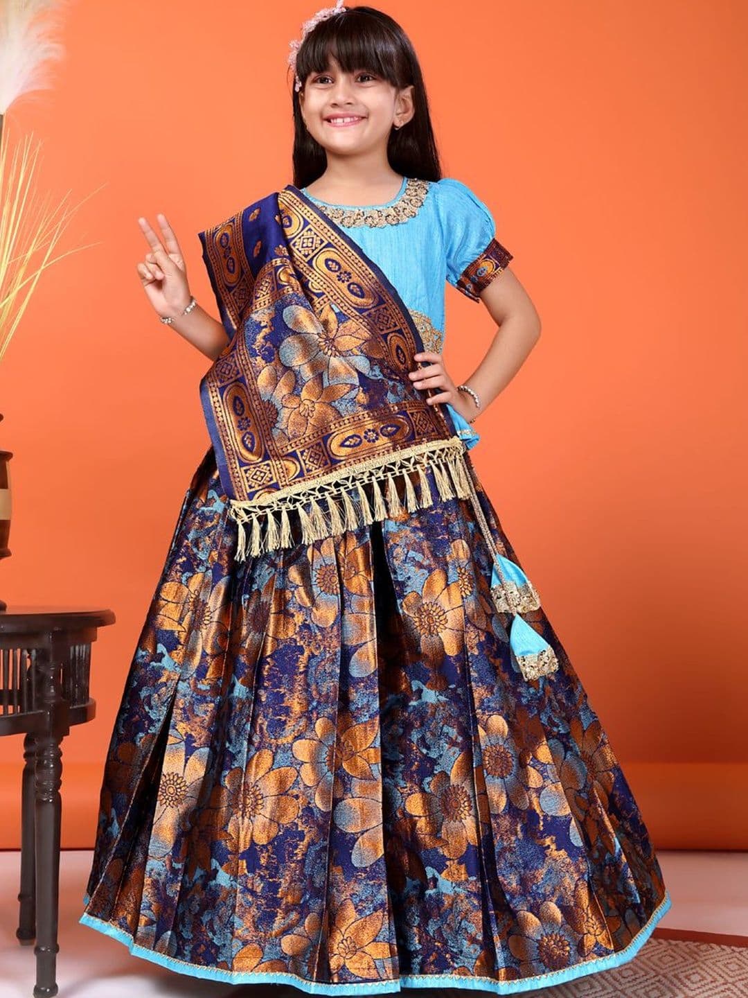 KALINI Girls Embellished Sequinned Semi-Stitched Lehenga & Blouse With Dupatta thumbnail 4