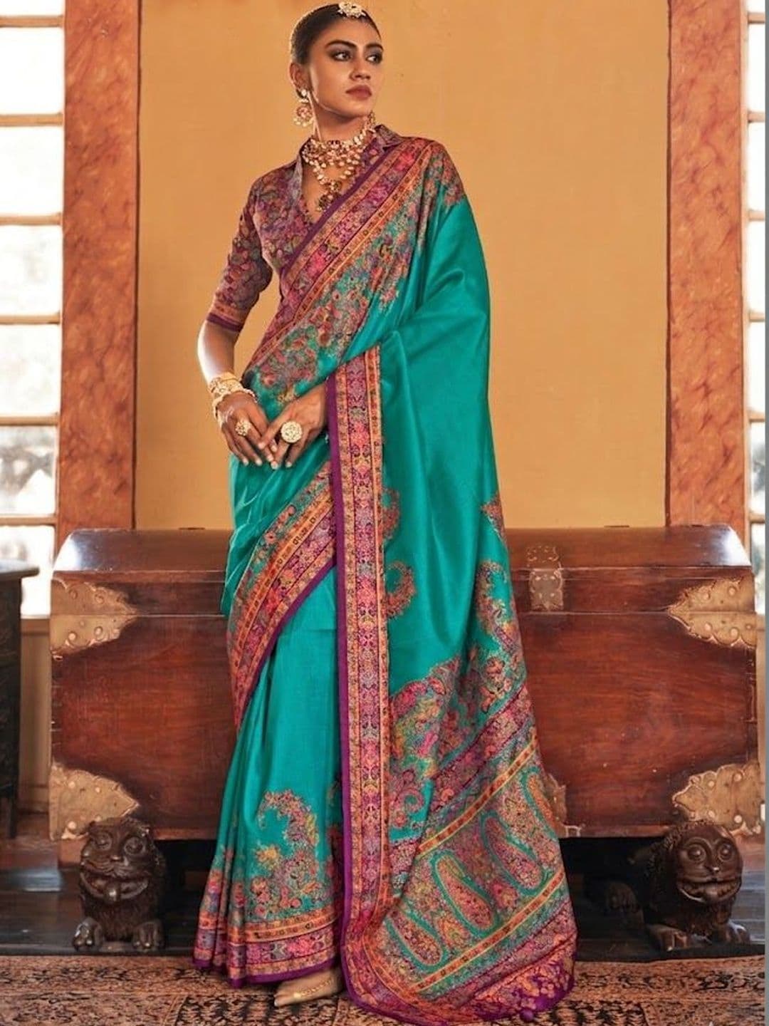 KALINI Paisley Heavy Work Block Print Saree - view 1