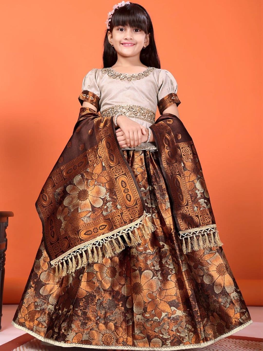 KALINI Girls Sequinned Ready to Wear Lehenga & Blouse With Dupatta thumbnail 3