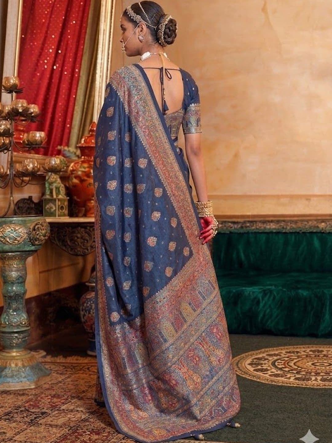 KALINI Woven Design Zari Heavy Work Block Print Saree thumbnail 3