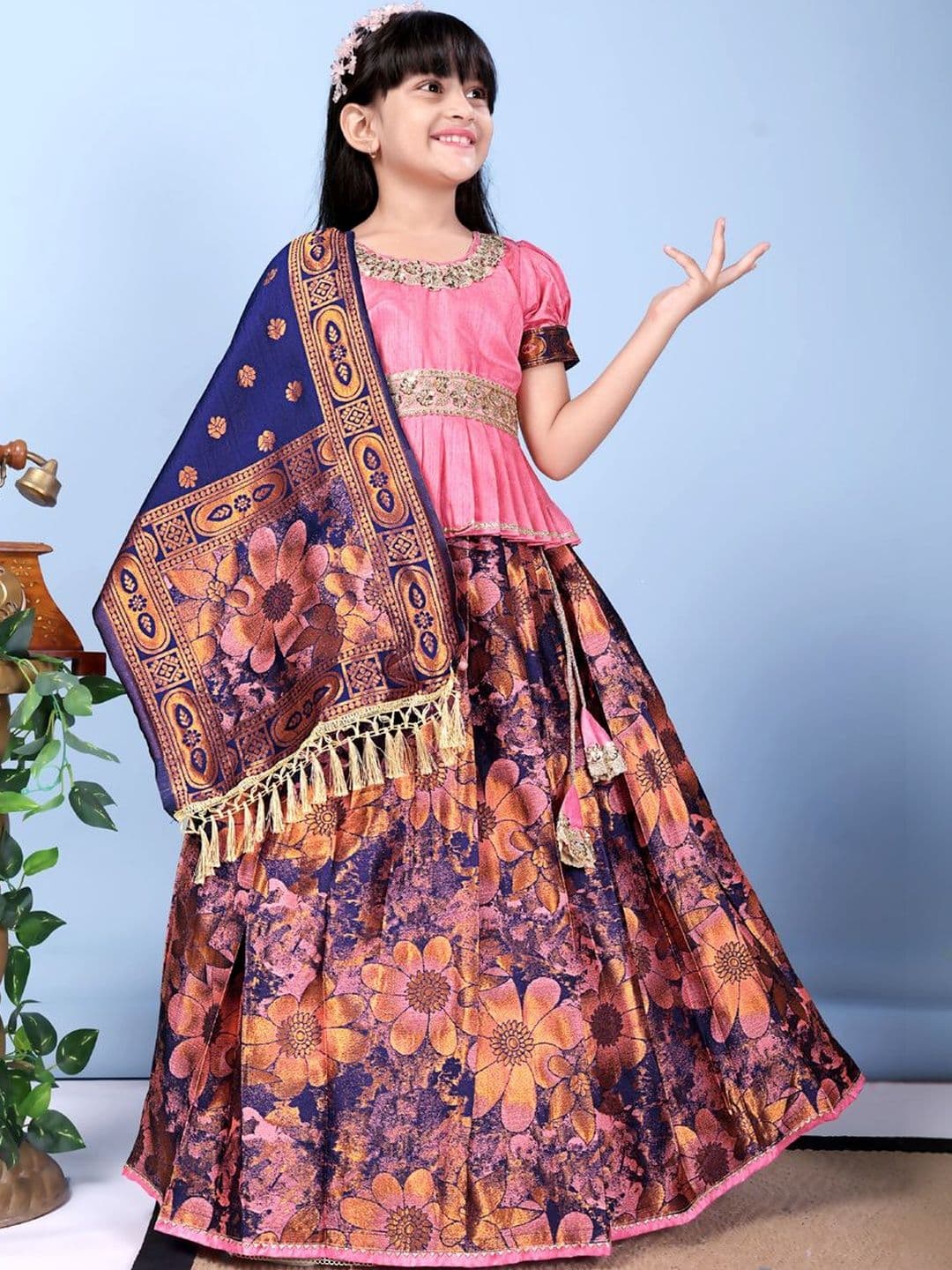 KALINI Girls Embellished Semi-Stitched Lehenga & Blouse With Dupatta - view 1